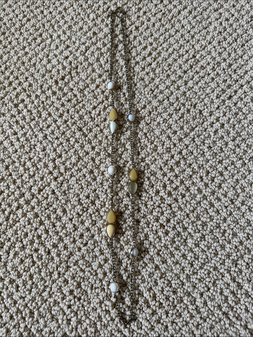 Banana Republic Silver-Tone Long Necklace with Yellow and White Stones
